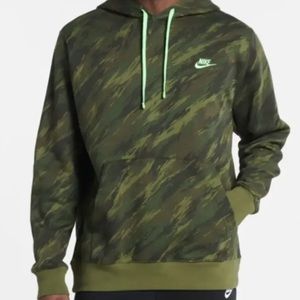 Free Ship! NEW! Nike Men’s Neon Green Camo Club Hooded Sweatshirt, Size XL